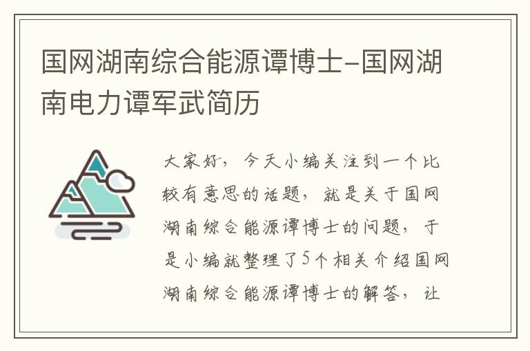 国网湖南综合能源谭博士-国网湖南电力谭军武简历