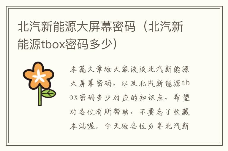 北汽新能源大屏幕密码（北汽新能源tbox密码多少）