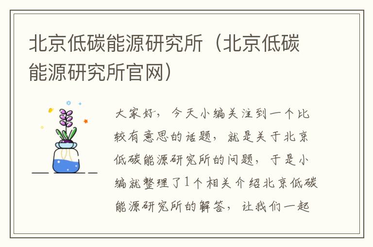 北京低碳能源研究所（北京低碳能源研究所官网）