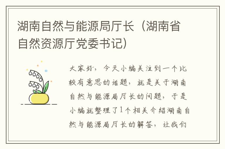 湖南自然与能源局厅长（湖南省自然资源厅党委书记）