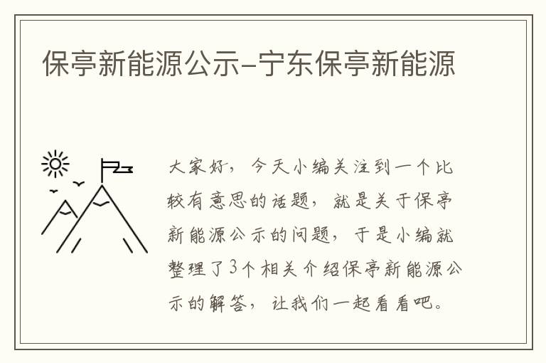 保亭新能源公示-宁东保亭新能源