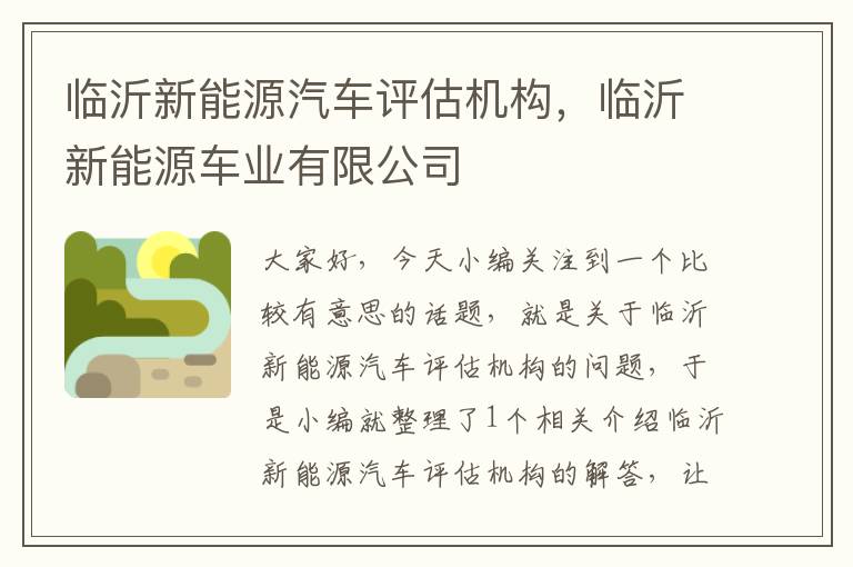 临沂新能源汽车评估机构，临沂新能源车业有限公司