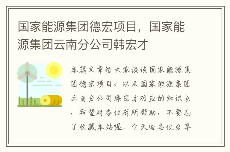 国家能源集团德宏项目，国家能源集团云南分公司韩宏才