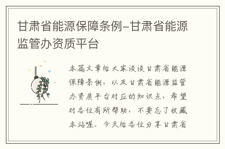 甘肃省能源保障条例-甘肃省能源监管办资质平台