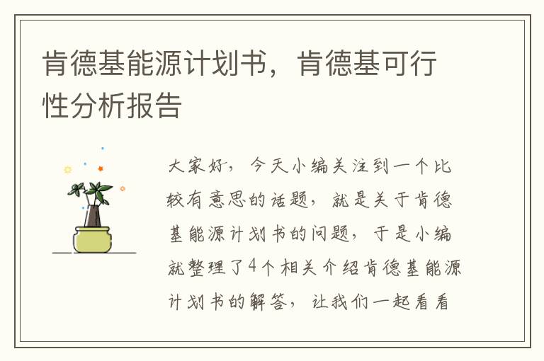 肯德基能源计划书，肯德基可行性分析报告