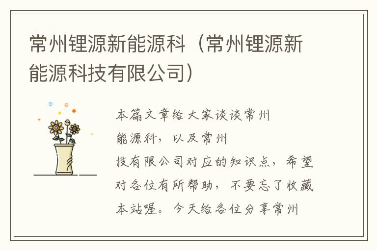 常州锂源新能源科（常州锂源新能源科技有限公司）