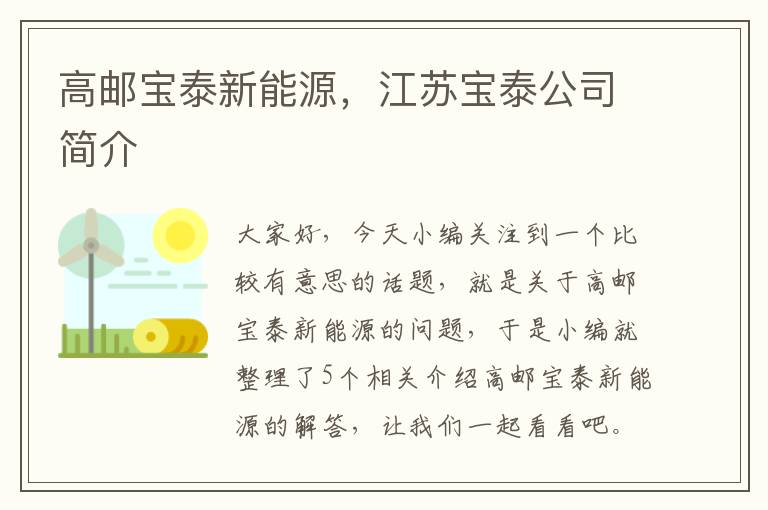 高邮宝泰新能源，江苏宝泰公司简介