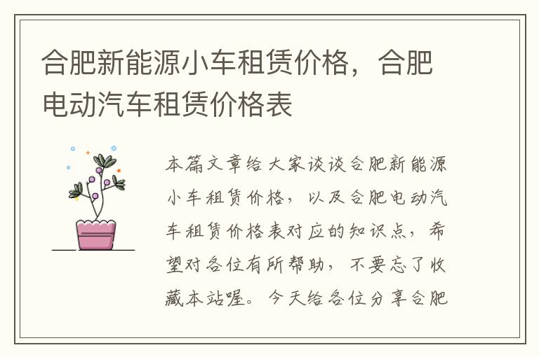 合肥新能源小车租赁价格，合肥电动汽车租赁价格表