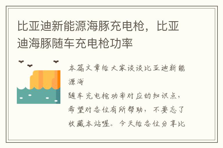 比亚迪新能源海豚充电枪，比亚迪海豚随车充电枪功率