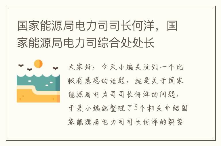 国家能源局电力司司长何洋，国家能源局电力司综合处处长