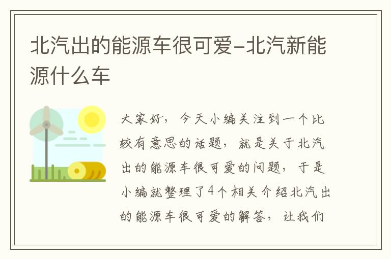 北汽出的能源车很可爱-北汽新能源什么车