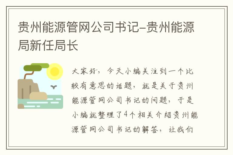 贵州能源管网公司书记-贵州能源局新任局长