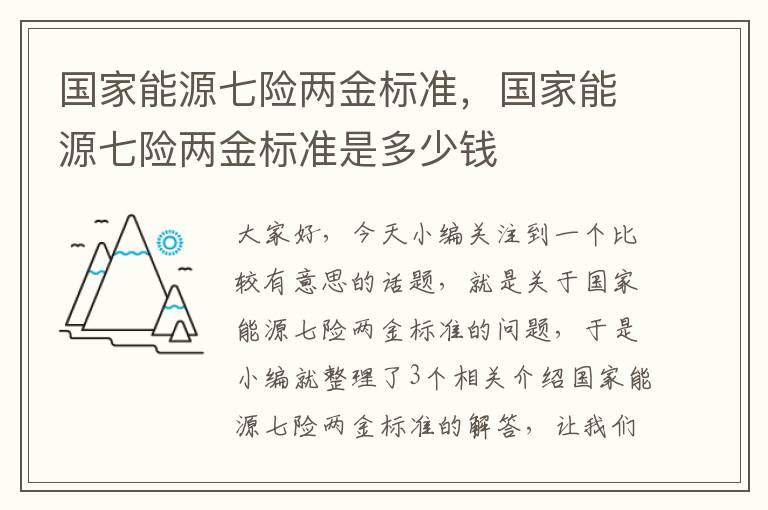 国家能源七险两金标准，国家能源七险两金标准是多少钱