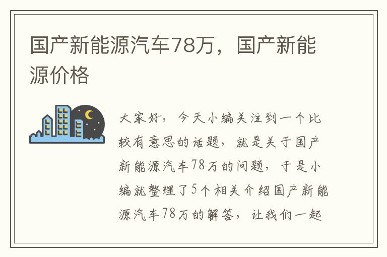 国产新能源汽车78万，国产新能源价格