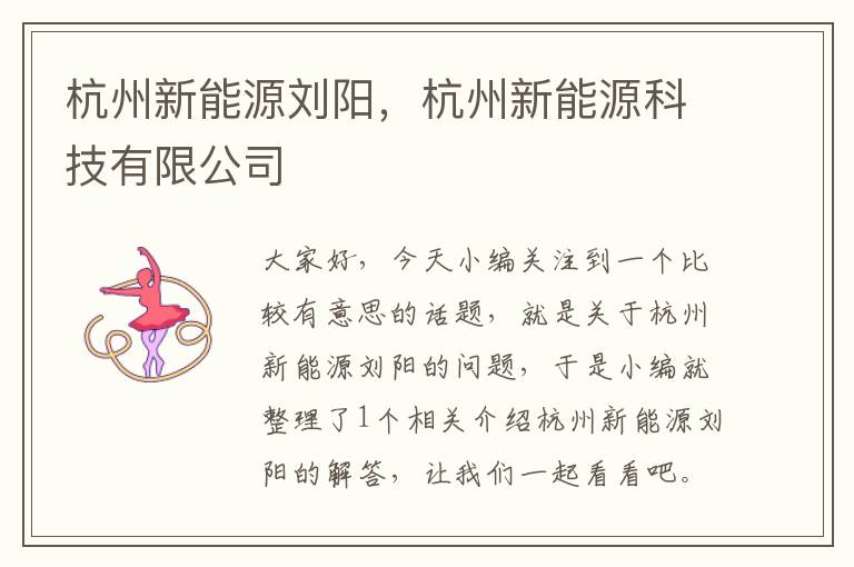 杭州新能源刘阳，杭州新能源科技有限公司