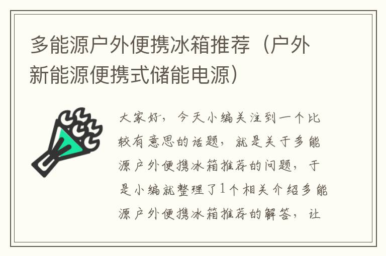 多能源户外便携冰箱推荐（户外新能源便携式储能电源）