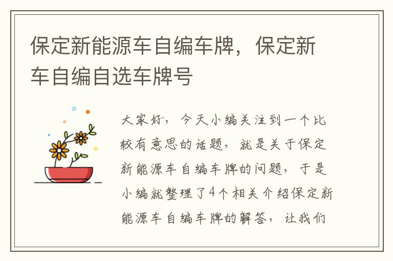 保定新能源车自编车牌，保定新车自编自选车牌号