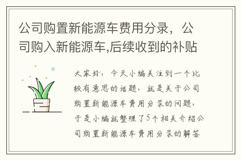 公司购置新能源车费用分录，公司购入新能源车,后续收到的补贴进什么科目