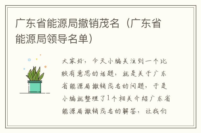 广东省能源局撤销茂名（广东省能源局领导名单）