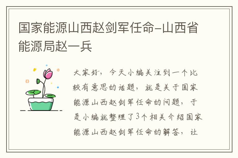 国家能源山西赵剑军任命-山西省能源局赵一兵