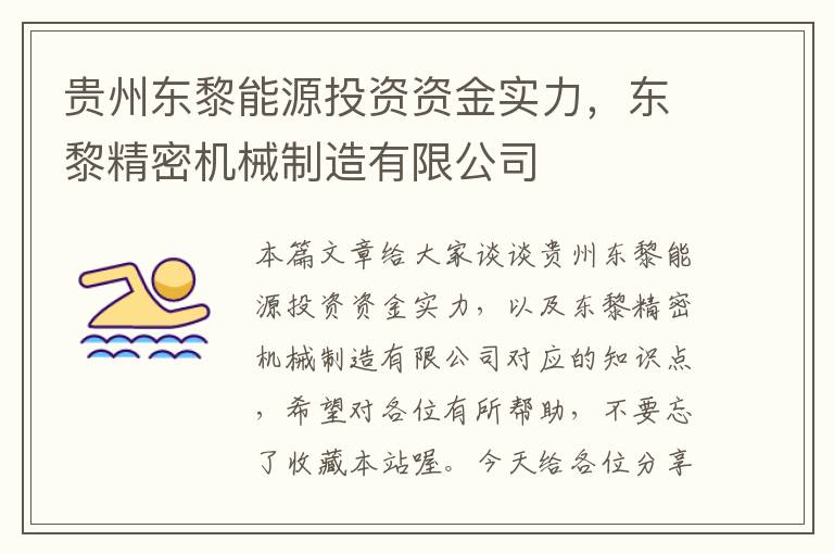 贵州东黎能源投资资金实力，东黎精密机械制造有限公司