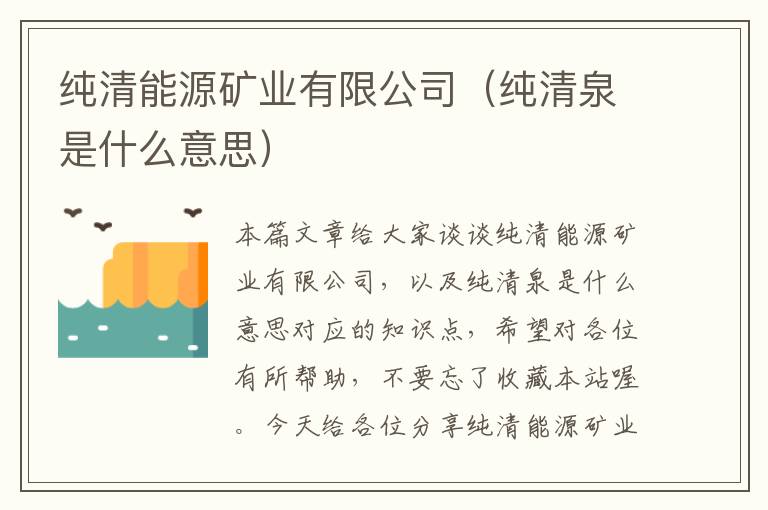 纯清能源矿业有限公司（纯清泉是什么意思）