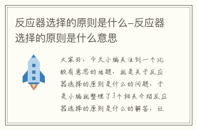 反应器选择的原则是什么-反应器选择的原则是什么意思