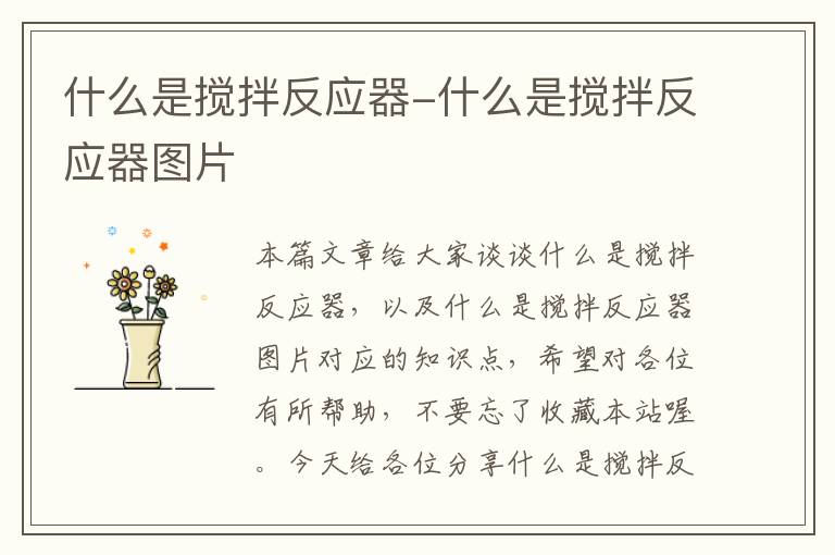 什么是搅拌反应器-什么是搅拌反应器图片