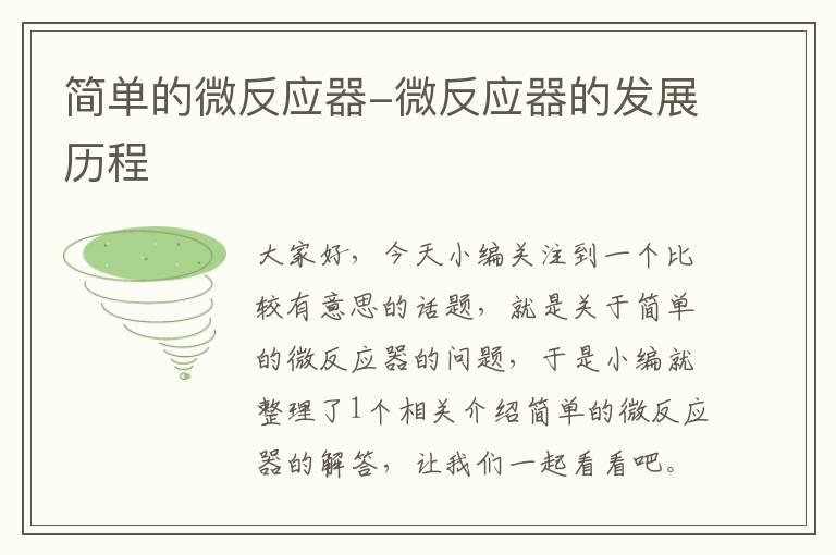 简单的微反应器-微反应器的发展历程