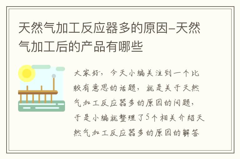 天然气加工反应器多的原因-天然气加工后的产品有哪些