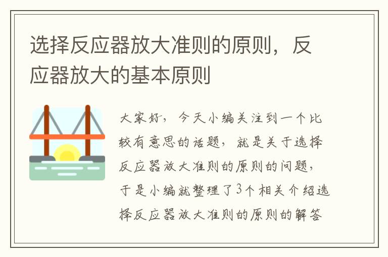 选择反应器放大准则的原则，反应器放大的基本原则