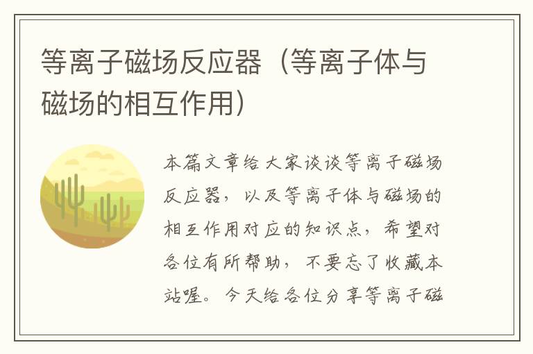 等离子磁场反应器（等离子体与磁场的相互作用）