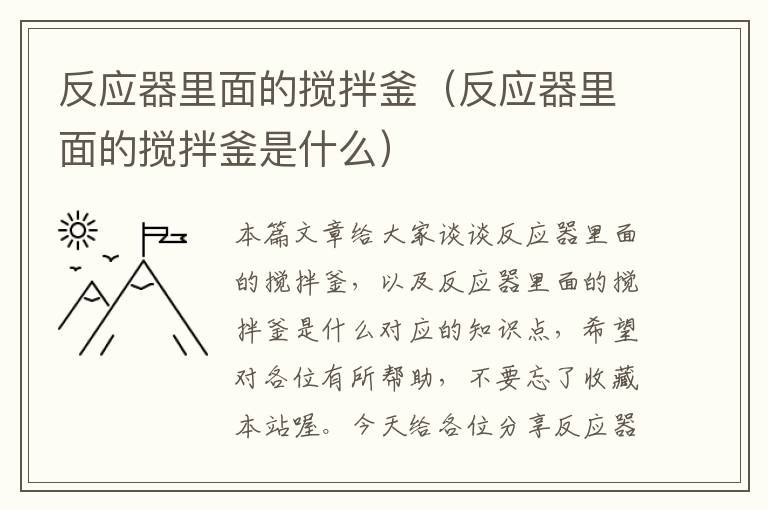 反应器里面的搅拌釜（反应器里面的搅拌釜是什么）