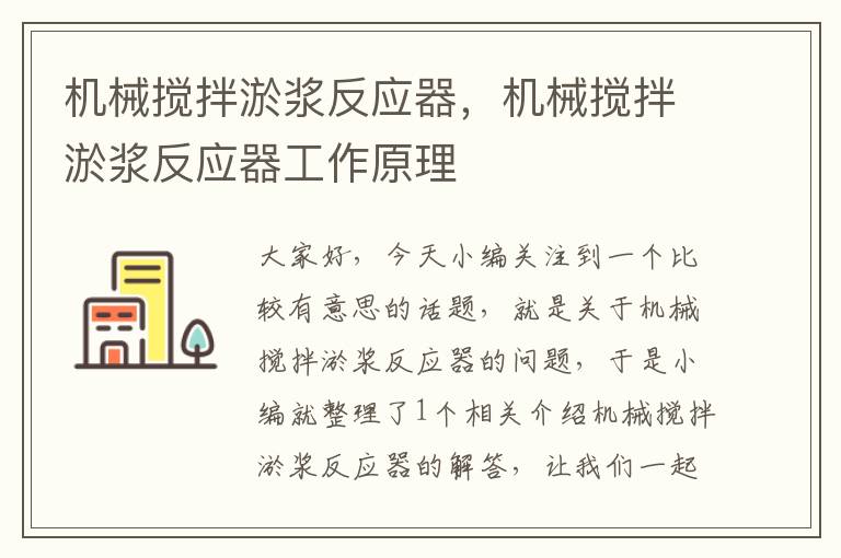 机械搅拌淤浆反应器，机械搅拌淤浆反应器工作原理