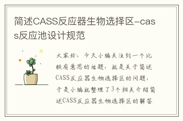 简述CASS反应器生物选择区-cass反应池设计规范