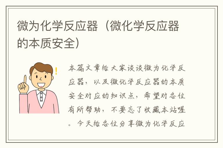 微为化学反应器（微化学反应器的本质安全）