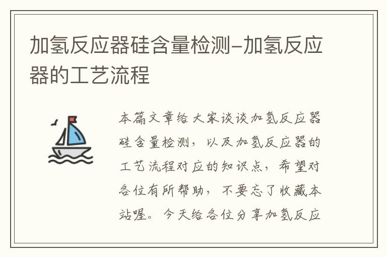 加氢反应器硅含量检测-加氢反应器的工艺流程