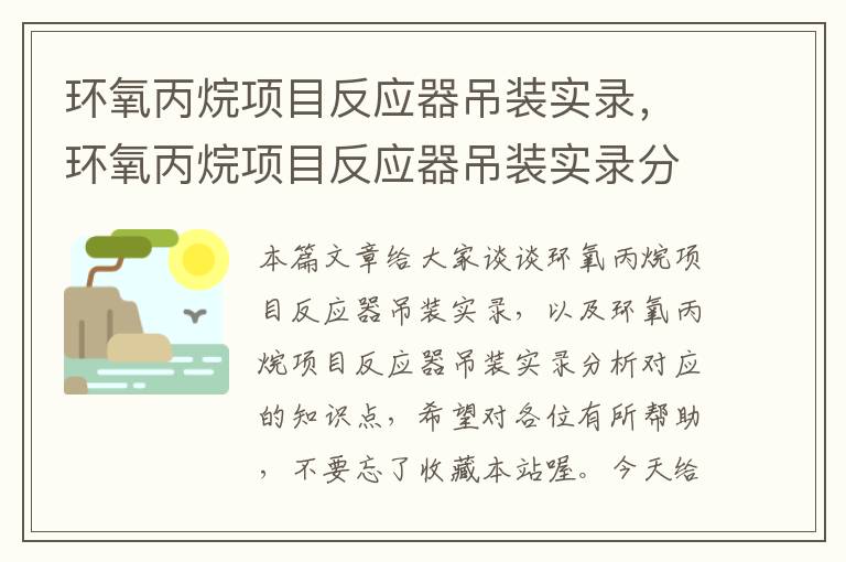 环氧丙烷项目反应器吊装实录，环氧丙烷项目反应器吊装实录分析