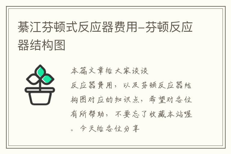 綦江芬顿式反应器费用-芬顿反应器结构图