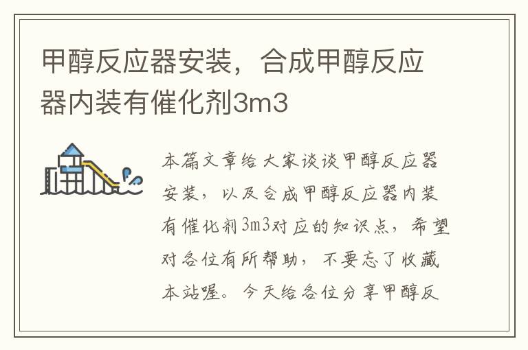 甲醇反应器安装，合成甲醇反应器内装有催化剂3m3