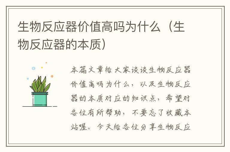 生物反应器价值高吗为什么（生物反应器的本质）