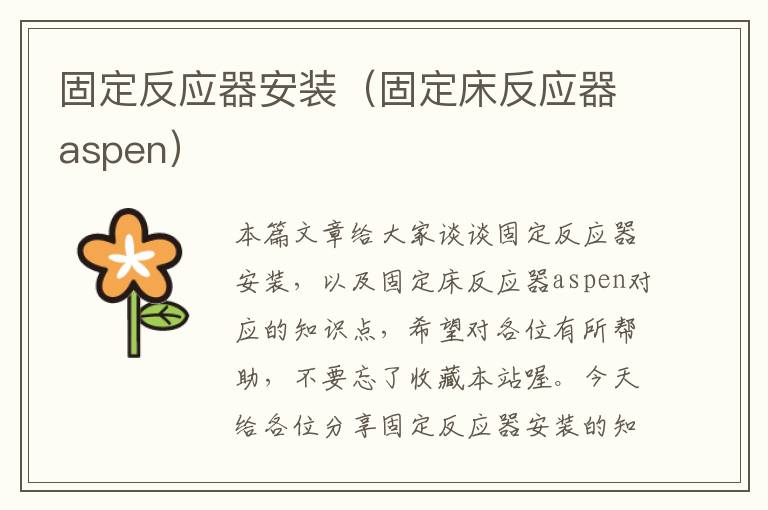 固定反应器安装（固定床反应器aspen）