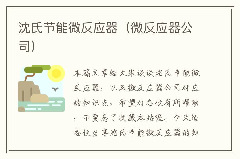 沈氏节能微反应器（微反应器公司）