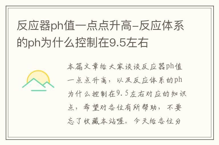 反应器ph值一点点升高-反应体系的ph为什么控制在9.5左右