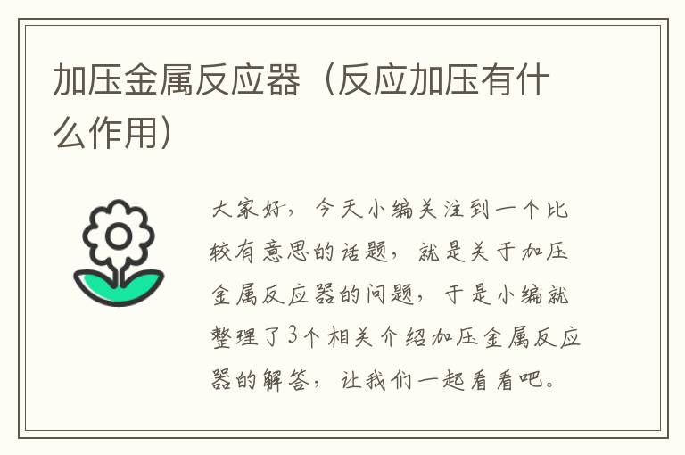 加压金属反应器（反应加压有什么作用）