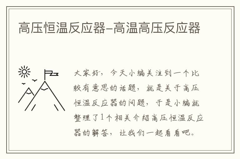 高压恒温反应器-高温高压反应器