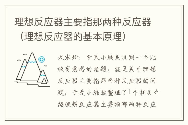 理想反应器主要指那两种反应器（理想反应器的基本原理）