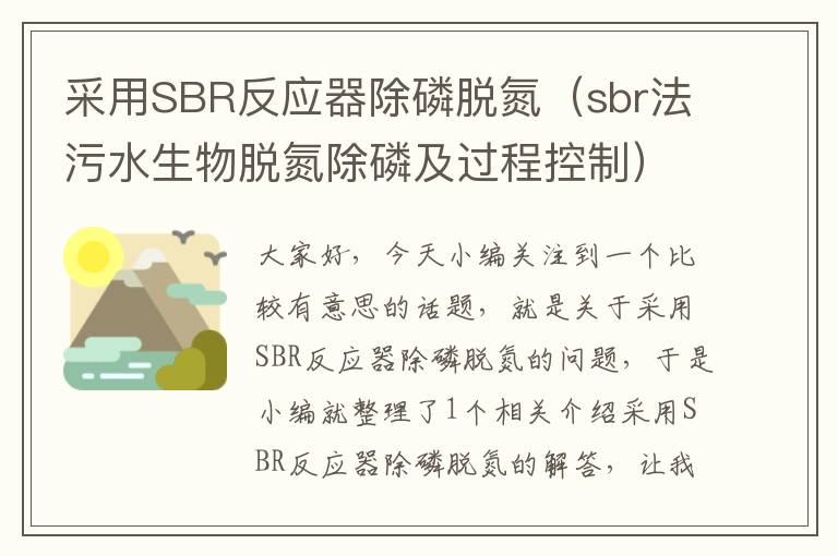 采用SBR反应器除磷脱氮（sbr法污水生物脱氮除磷及过程控制）