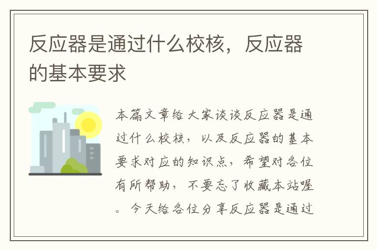 反应器是通过什么校核，反应器的基本要求