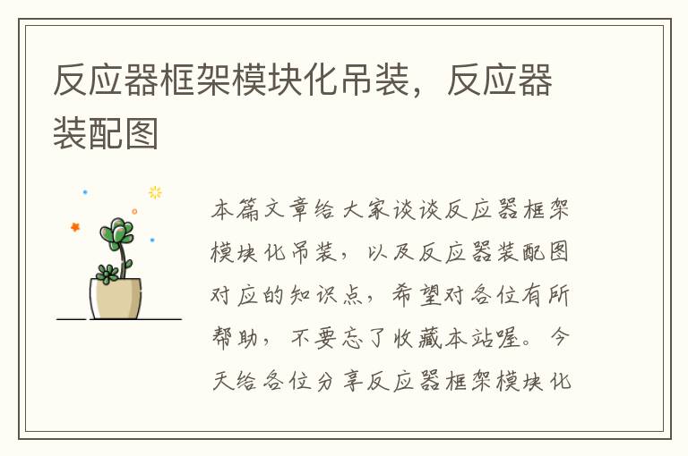 反应器框架模块化吊装，反应器装配图